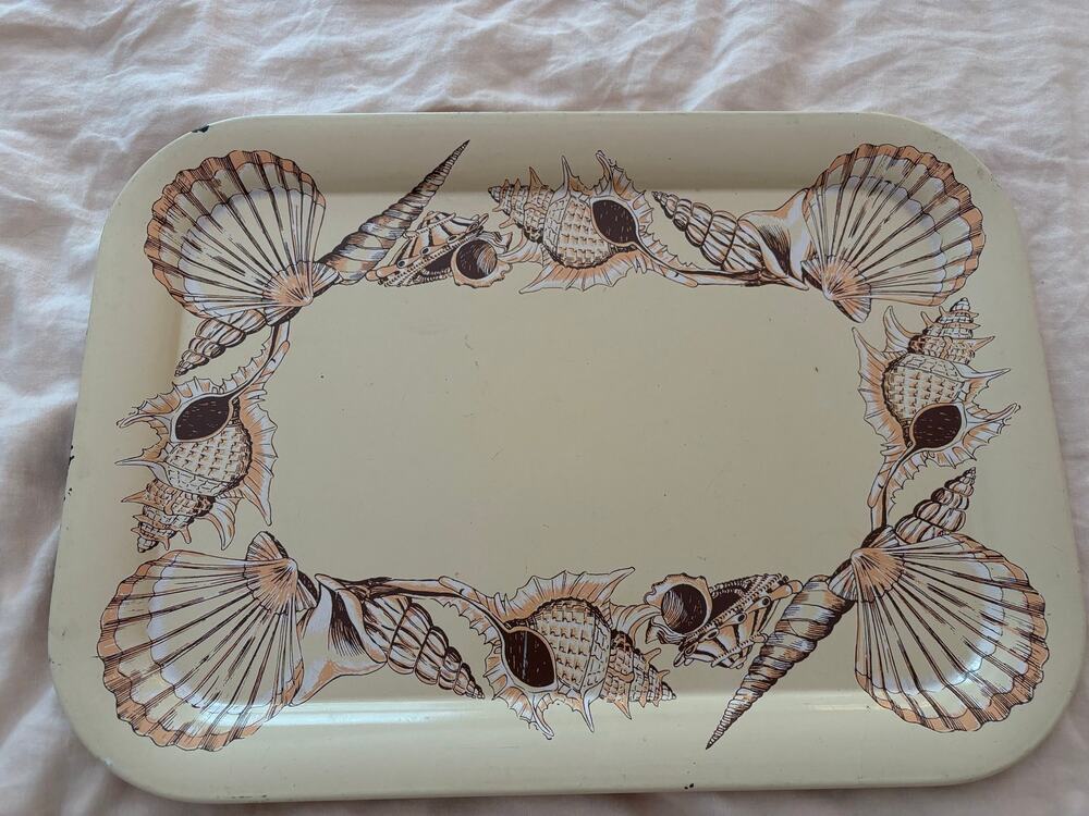 Vintage Coastal Seashell Metal Serving Tray Chalie Girl Beach Cottagecore